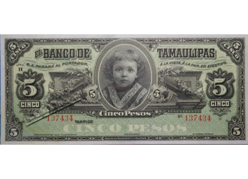 Банкнота Мексика 5 (пять) песо 1902-14 год. Pick S429d. UNC