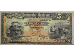 Банкнота Мексика 5 (пять) песо 1914 год. Pick S465. UNC