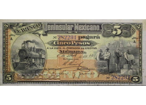 Банкнота Мексика 5 (пять) песо 1914 год. Pick S465. UNC
