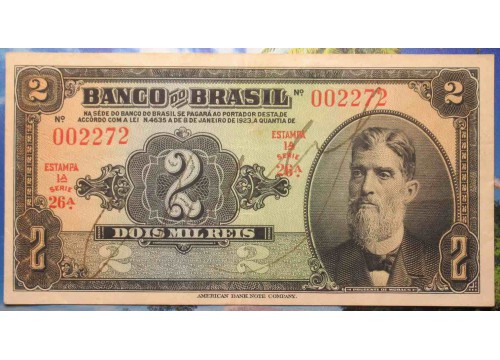 Банкнота Бразилия 2 (два) крузейро 1923 год. Pick 111a1. VF