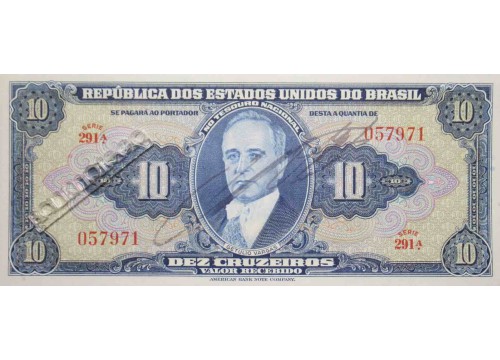 Банкнота Бразилия 10 (десять) крузейро 1943 год. Pick 135. UNC