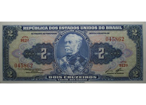 Банкнота Бразилия 2 (два) крузейро 1954-58 год. Pick 151b. UNC