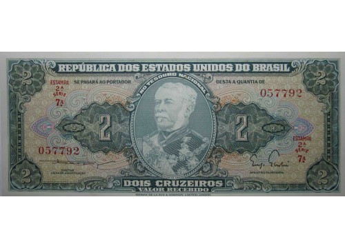 Банкнота Бразилия 2 (два) крузейро 1955 год. Pick 157. UNC