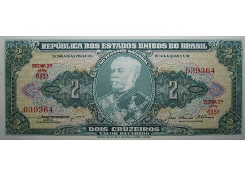 Банкнота Бразилия 2 (два) крузейро 1956-58 год. Pick 157Ab. UNC