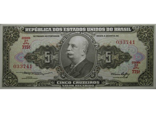 Банкнота Бразилия 5 (пять) крузейро 1953-59 год. Pick 158a. UNC