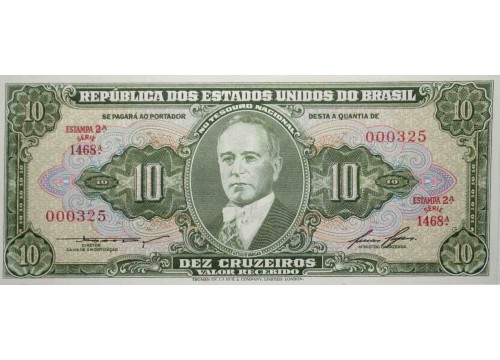 Банкнота Бразилия 10 (десять) крузейро 1953-60 год. Pick 159d. UNC