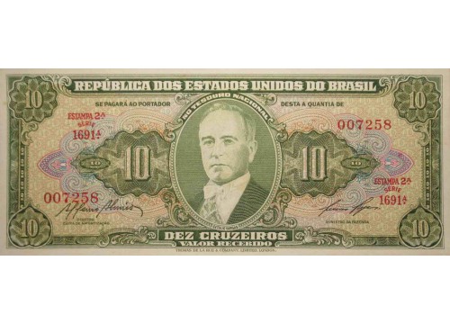 Банкнота Бразилия 10 (десять) крузейро 1953-60 год. Pick 159e. UNC