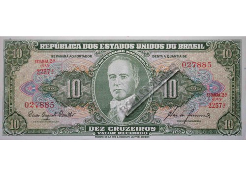 Банкнота Бразилия 10 (десять) крузейро 1953-60 год. Pick 159f. UNC