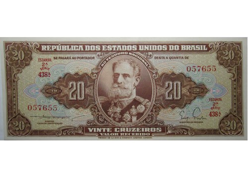 Банкнота Бразилия 20 (двадцать) крузейро 1955-61 год. Pick 160a. UNC