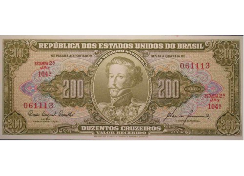 Банкнота Бразилия 200 (двести) крузейро 1960 год. Pick 163. UNC