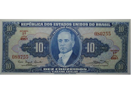 Банкнота Бразилия 10 (десять) крузейро 1961 год. Pick 167a. UNC