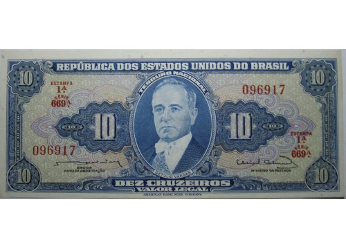 Банкнота Бразилия 10 (десять) крузейро 1961 год. Pick 167b. UNC