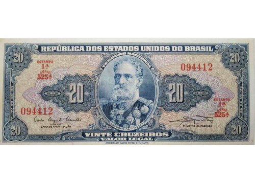 Банкнота Бразилия 20 (двадцать) крузейро 1961 год. Pick 168a. UNC