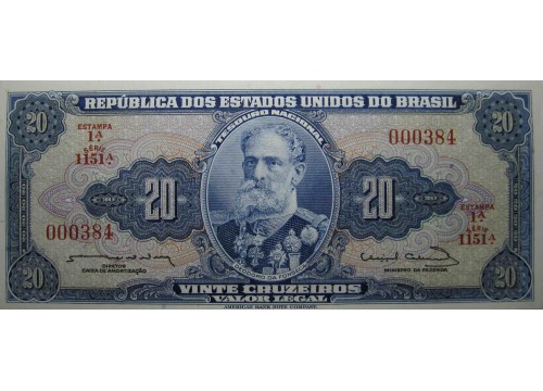 Банкнота Бразилия 20 (двадцать) крузейро 1963 год. Pick 168b. UNC