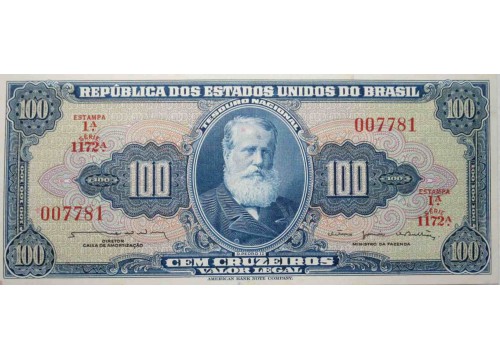 Банкнота Бразилия 100 (сто) крузейро 1964 год. Pick 170b. UNC