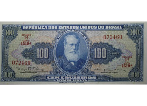 Банкнота Бразилия 100 (сто) крузейро 1964 год. Pick 170c. UNC