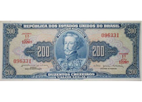 Банкнота Бразилия 200 (двести) крузейро 1964 год. Pick 171b. UNC