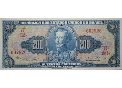 Банкнота Бразилия 200 (двести) крузейро 1964 год. Pick 171c. VF