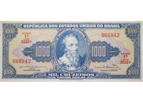 Банкнота Бразилия 1000 (тысяча) крузейро 1963 год. Pick 173c. UNC