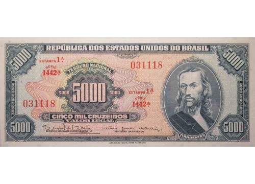Банкнота Бразилия 5000 (пять тысяч) крузейро 1963-64 год. Pick 174c. UNC