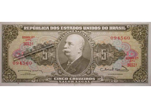 Банкнота Бразилия 5 (пять) крузейро 1963 год. Pick 176b. UNC