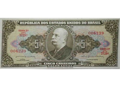 Банкнота Бразилия 5 (пять) крузейро 1964 год. Pick 176c. UNC