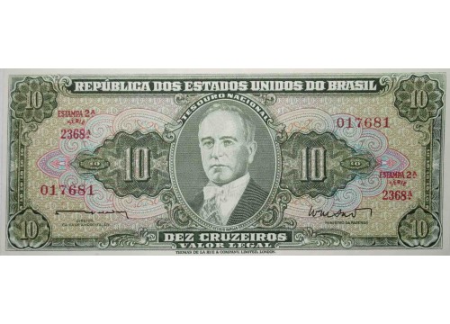 Банкнота Бразилия 10 (десять) крузейро 1962 год. Pick 177a. UNC