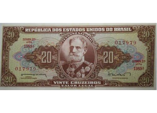 Банкнота Бразилия 20 (двадцать) крузейро 1962 год. Pick 178.1. UNC