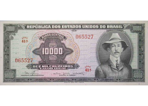 Банкнота Бразилия 10000 (десять тысяч) крузейро 1966 год. Pick 182Ba. UNC