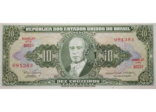 Банкнота Бразилия 10 (десять) крузейро 1966 год. Pick 183a. UNC