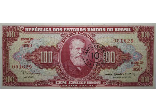 Банкнота Бразилия 100 (сто) крузейро 1966-67 год. Pick 185b. UNC