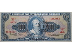 Банкнота Бразилия 1000 (тысяча) крузейро 1966-67 год. Pick 187a. UNC