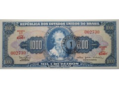 Банкнота Бразилия 1000 (тысяча) крузейро 1966-67 год. Pick 187b. UNC