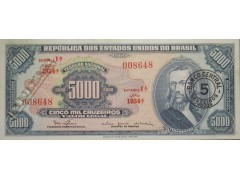 Банкнота Бразилия 5000 (пять тысяч) крузейро 1967 год. Pick 188b. AUNC