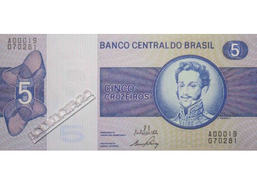 Банкнота Бразилия 5 (пять) крузейро 1970-79 год. Pick 192a. UNC