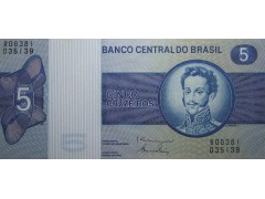 Банкнота Бразилия 5 (пять) крузейро 1979 год. Pick 192d. UNC