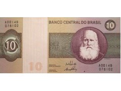 Банкнота Бразилия 10 (десять) крузейро 1970 год. Pick 193a. UNC