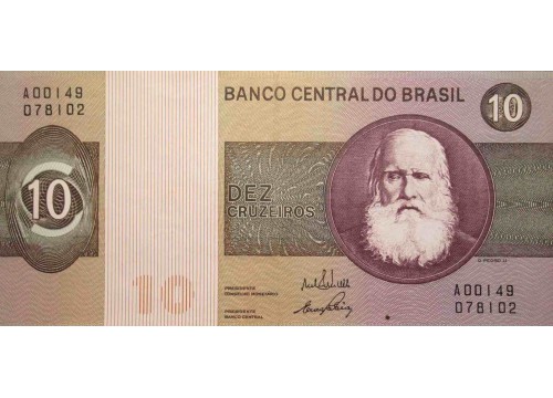 Банкнота Бразилия 10 (десять) крузейро 1970 год. Pick 193a. UNC