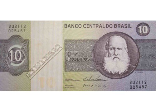 Банкнота Бразилия 10 (десять) крузейро 1970-80 год. Pick 193c. UNC