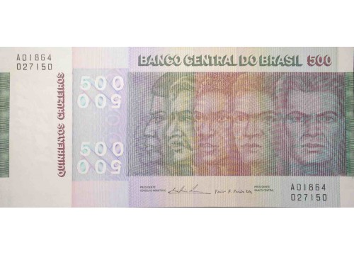 Банкнота Бразилия 500 (пятьсот) крузейро 1974 год. Pick 196b. UNC