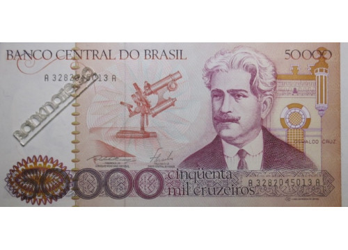 Банкнота Бразилия 50000 (пятьдесят тысяч) крузейро 1984-86 год. Pick 204d. UNC