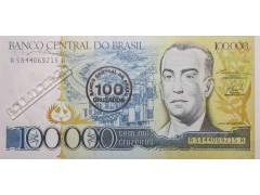 Банкнота Бразилия 100000 (сто тысяч) крузейро 1986 год. Pick 208. UNC