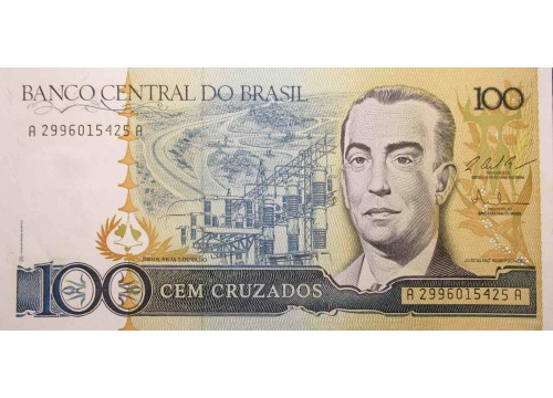 Банкнота Бразилия 100 (сто) крузадо 1987 год. Pick 211c. UNC