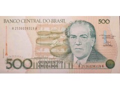 Банкнота Бразилия 500 (пятьсот) крузадо 1987 год. Pick 212b. UNC