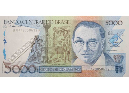 Банкнота Бразилия 5000 (пять тысяч) крузадо 1988 год. Pick 214. UNC