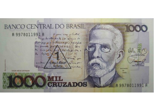 Банкнота Бразилия 1000 (тысяча) крузадо 1989 год. Pick 216a. UNC