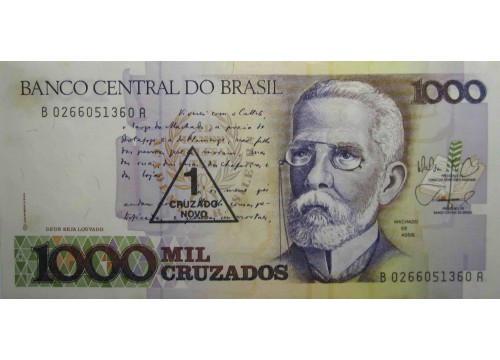 Банкнота Бразилия 1000 (тысяча) крузадо 1989 год. Pick 216b. UNC