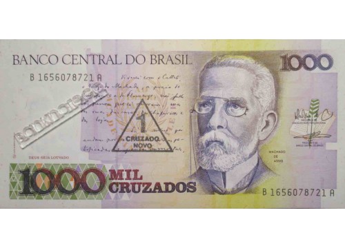 Банкнота Бразилия 1000 (тысяча) крузадо 1989 год. Pick 216c. UNC
