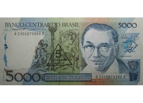 Банкнота Бразилия 5000 (пять тысяч) крузадо 1989 год. Pick 217a. UNC