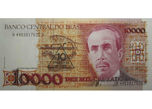 Банкнота Бразилия 10000 (десять тысяч) крузадо 1990 год. Pick 218b. UNC